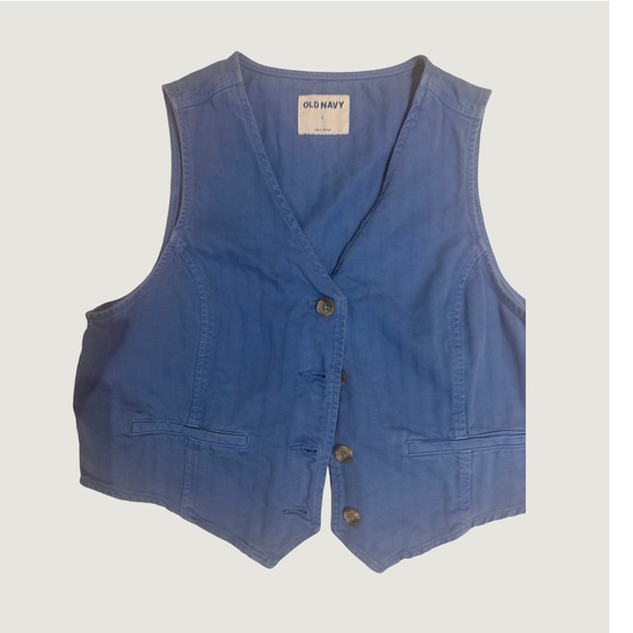 Old Navy Jackets & Blazers - Old Navy Blue Herringbone Twill Button Front Waistcoat Vest Womens Large
